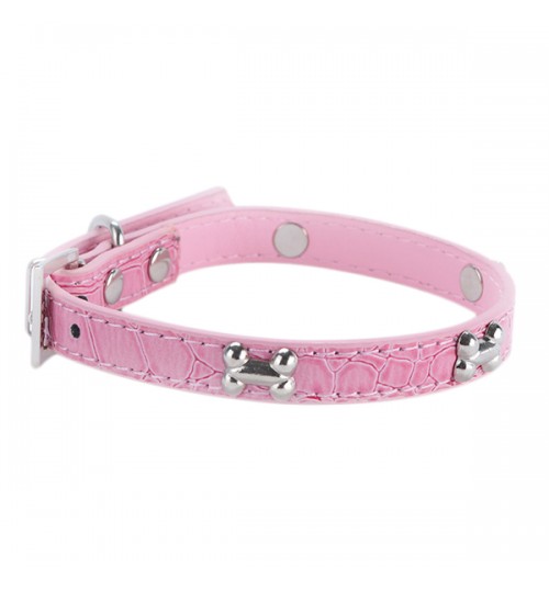 INVET - Pet Small Dogs Bone Buckle Candy Color Pu Leather Collar Pink